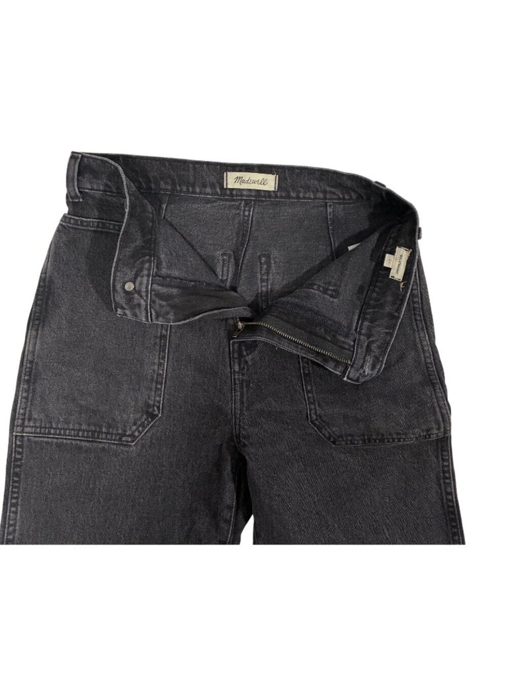 Madewell 90s Straight patch pocket Cargo Jeans washed Black Denim Size 27 - Picture 5 of 11